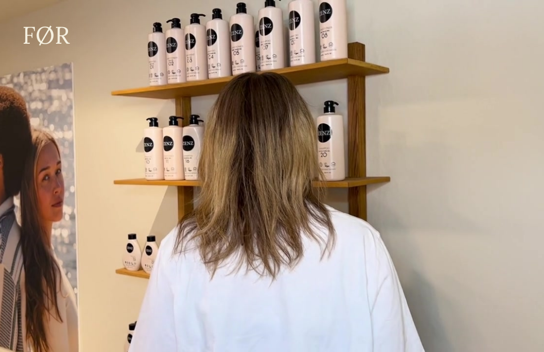 ustylet og ukontrollerbart hår før vask med Sweet Sense shampoo og balsam